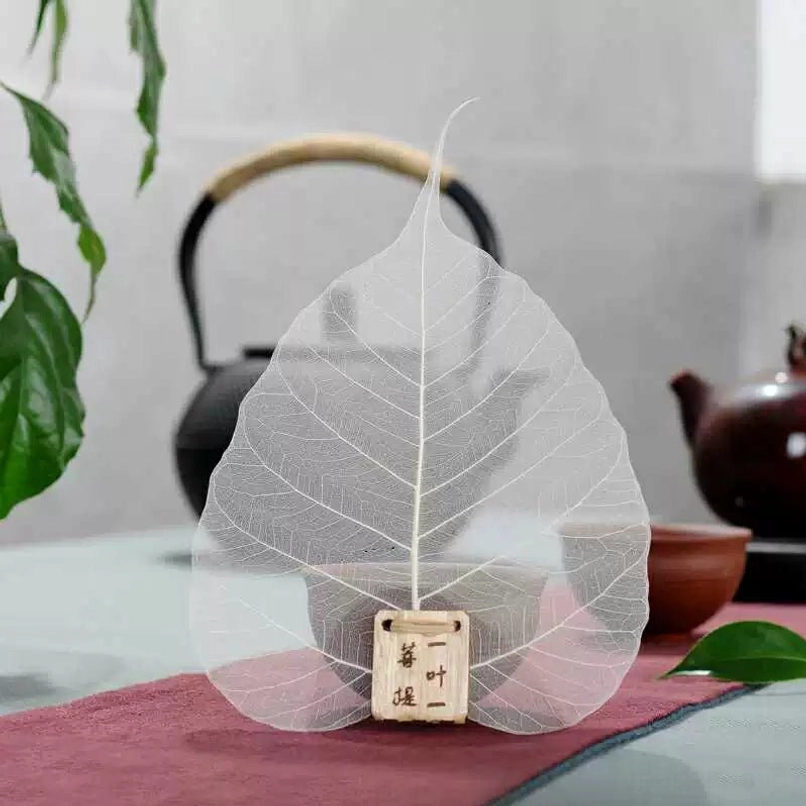 natural bodhi leaf loose leaf tea strainer with zen wooden tag