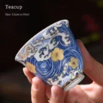 new chinese blue gold porcelain teacup front view