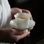 60ml petal edge white porcelain gongfu tea cup with matching saucer