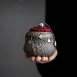 Handmade plum blossom ceramic tea jar full product view