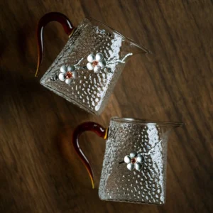 Handcrafted plum blossom hammered glass gong dao bei tea pitcher 320ml