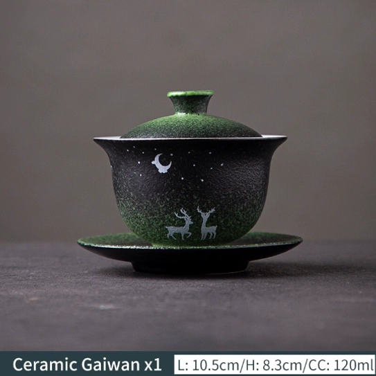 side angle view of the gradient green to black porcelain gaiwan