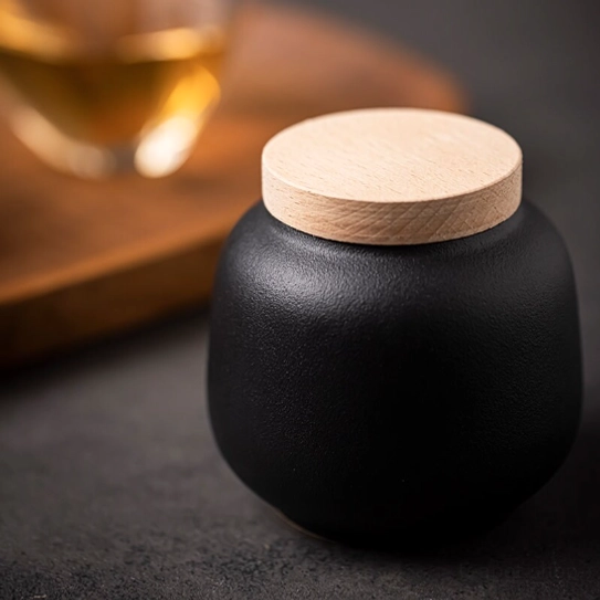 portable ceramic tea jar for office desk storage