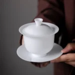 pure white ceramic gaiwan tea set product overview