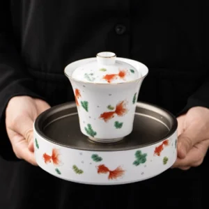 handmade koi fish ceramic gaiwan tea set
