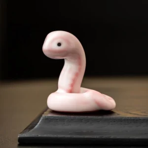 Handmade Ru Kiln pink snake tea pet on tea tray