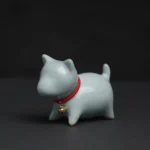 handcrafted ru kiln sky blue shiba inu tea pet front view