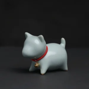 handcrafted ru kiln sky blue shiba inu tea pet front view