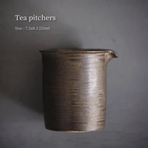 full view of handcrafted rustic iron glazed ceramic tea fairness pitcher 220ml