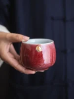 set of 2 170ml chinese red glaze wedding tea cups with gift box