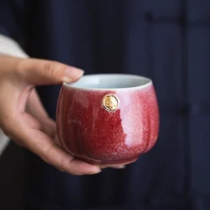 set of 2 170ml chinese red glaze wedding tea cups with gift box