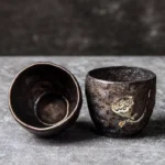 set of 2 handcrafted rustic ceramic lotus seed pod tea cups 100ml full view