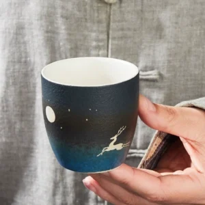 Set of 4 deer motif gradient ceramic tea cups 120ml overview
