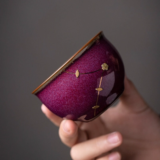 side profile of handcrafted chinese kintsugi ceramic tea cup