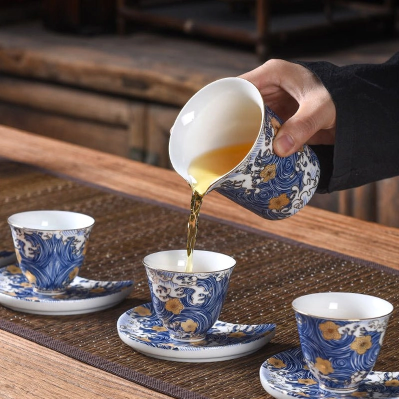 side view of finished starry sky ceramic gong dao bei tea pitcher
