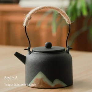 Style A black ceramic mountain teapot 350ml front view