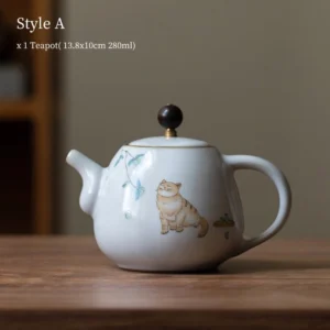 style a cute cat ceramic chinese teapot 280ml with built-in filter