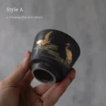 Style A handcrafted black clay gold crane gongfu tea cup 100ml side view
