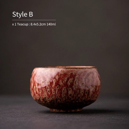 Style B red brown textured ceramic chawan tea bowl