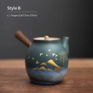 Hand Painted Starry Sky Style B Kyusu Teapot 150ml with Wooden Side Handle