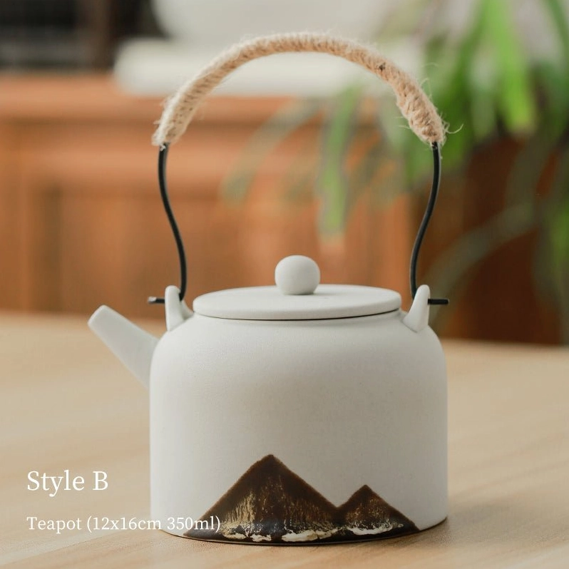Style B white ceramic mountain teapot 350ml side view