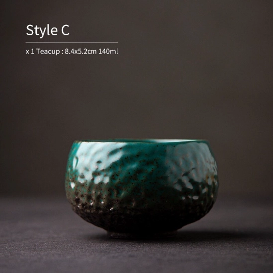 Style C dark green rustic ceramic chawan tea bowl