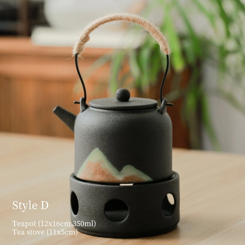 Style D black ceramic mountain teapot 350ml with matching tea warmer stand