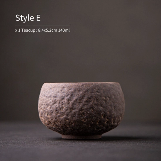 Style E dark brown vintage ceramic chawan tea bowl