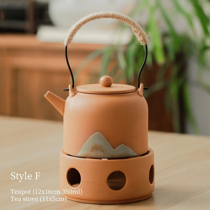 Style F orange ceramic mountain teapot 350ml with matching tea warmer stand