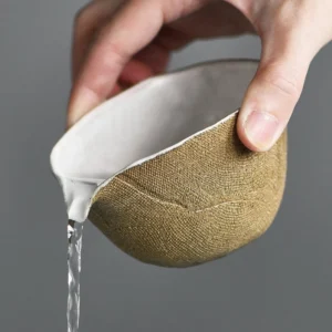 handmade textured burnt ceramic gong dao bei 150ml side view