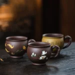 group view of three styles handmade 140ml yixing zisha clay teacups