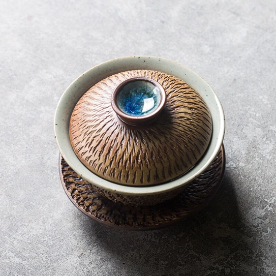 traditional three talent mini gaiwan tea set side view