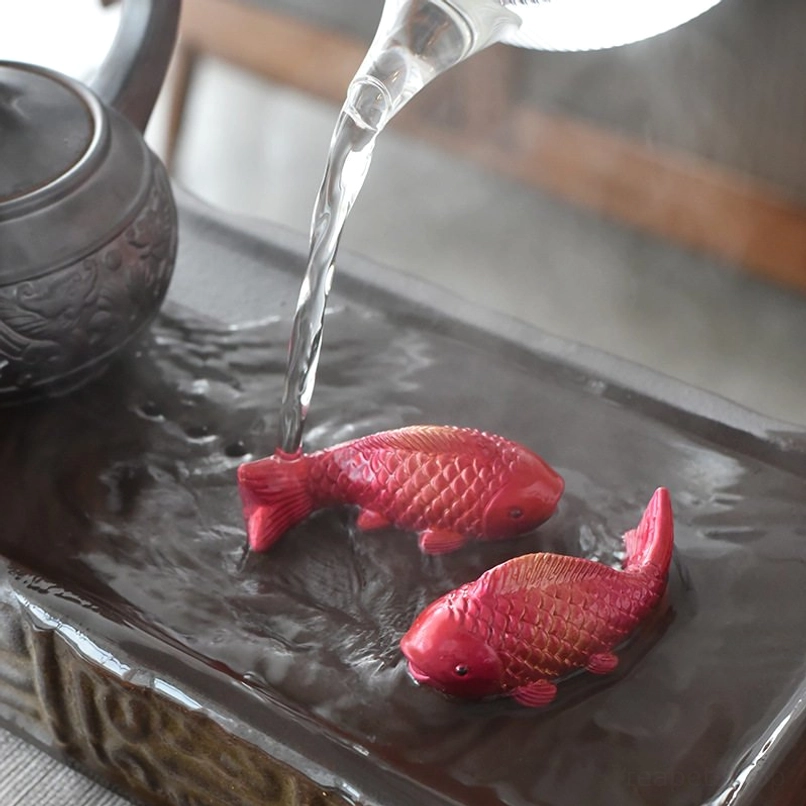 two koi fish tea pet pair as lucky chinese tea ceremony decor