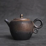 vintage 125ml gilded bronze ceramic chinese teapot front view