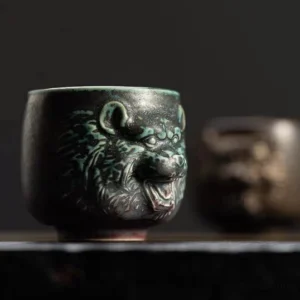 full product view of vintage 3d tiger relief ceramic tea cup 180ml