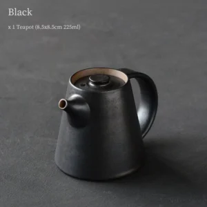 vintage black japanese style ceramic teapot 225ml front view