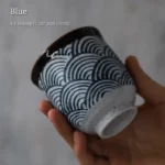 vintage blue wave pattern ceramic tea cup 170ml