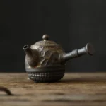 full front view of 200ml vintage bronze ceramic kyusu teapot with strainer