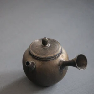 full view of vintage bronze ceramic kyusu side handle teapot 160ml