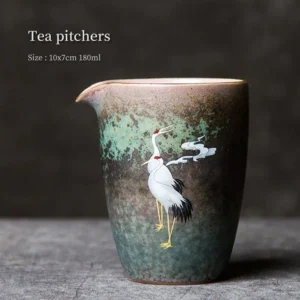 Full product view of 180ml vintage ceramic crane Gong Dao Bei tea pitcher