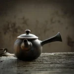 full side view of 200ml vintage ceramic kyusu teapot with side handle