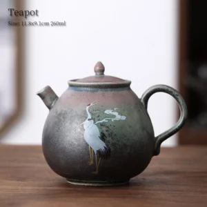 260ml vintage handcrafted Chinese ceramic teapot with crane and cloud motifs