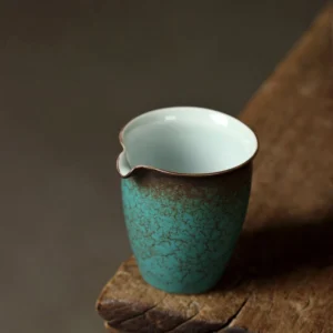 full side view of vintage crackle glaze chinese ceramic gong dao bei tea pitcher 250ml