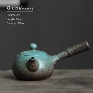 Vintage green handmade ceramic side handle Kyusu Teapot 200ml