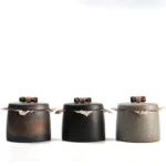 full view of vintage handmade airtight ceramic tea jar