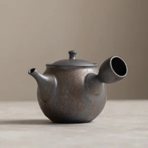 front view of 280ml vintage handcrafted ceramic kyusu teapot