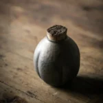 vintage pumpkin shape ceramic tea jar with cork seal side view