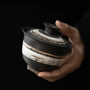 200ml wabi-sabi striped ceramic gaiwan tea set main view