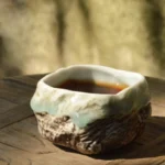 Handcrafted wabi-sabi rock texture ceramic chawan tea bowl front view