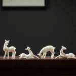 Full set of 4 poses handcrafted white ceramic deer tea pet main view